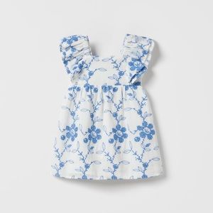 Zara blue and white floral girls dress 3-4Y